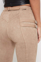Suede Womens Pant | Buckle High Waist Trouser 2 Colors