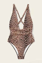 Leopard Print Plunge One Piece Swimsuit Monokini