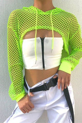 Women's neon green mesh shrug long sleeve crop top
