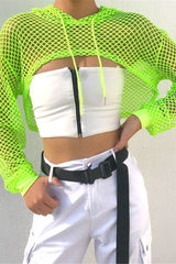 Women's neon green mesh shrug long sleeve crop top