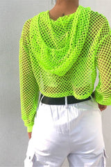 Neon Green Fishnet Long Sleeve Shrug Top