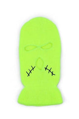 Neon Green Stitched Mouth Three Holes Ski Mask / One Size Balaclava