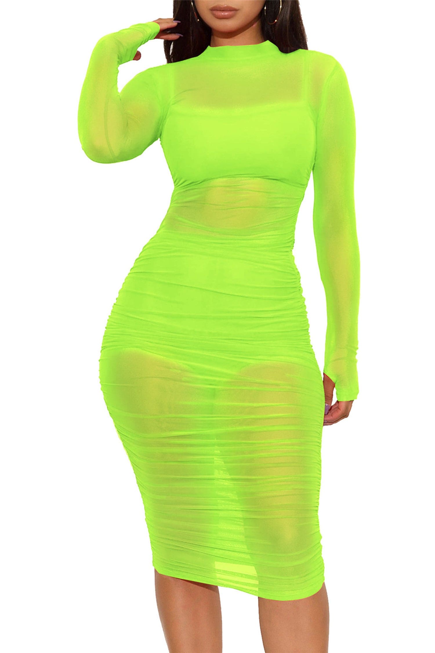 Neon Lime Green Mesh See Trough Dress Dresses