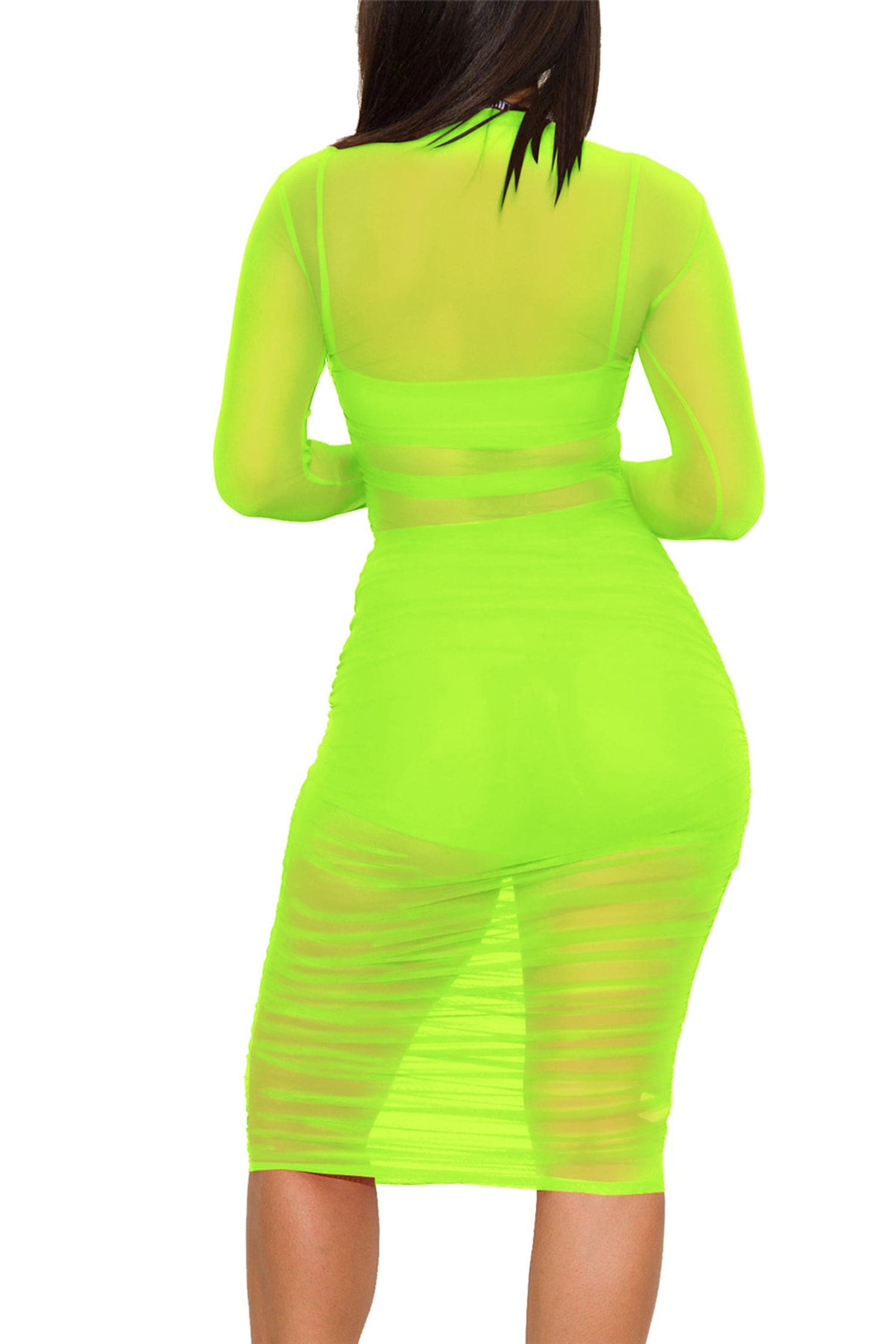 Neon Lime Green Mesh See Trough Dress Dresses