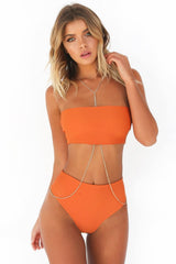 Neon Orange High Waisted Cheeky Bandeau Bikini Bikini