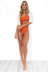 Neon Orange High Waisted Cheeky Bandeau Bikini / L Bikini