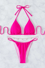 Neon Pink Adjustable Bikini Set With Butterfly Body Chain / S Monokini