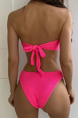 Neon Pink Textured Strapless Bikini