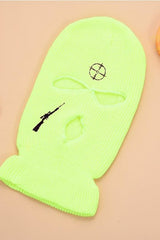 Neon Yellow Rifle Target Embroidery 3 Holes Ski Mask Balaclava