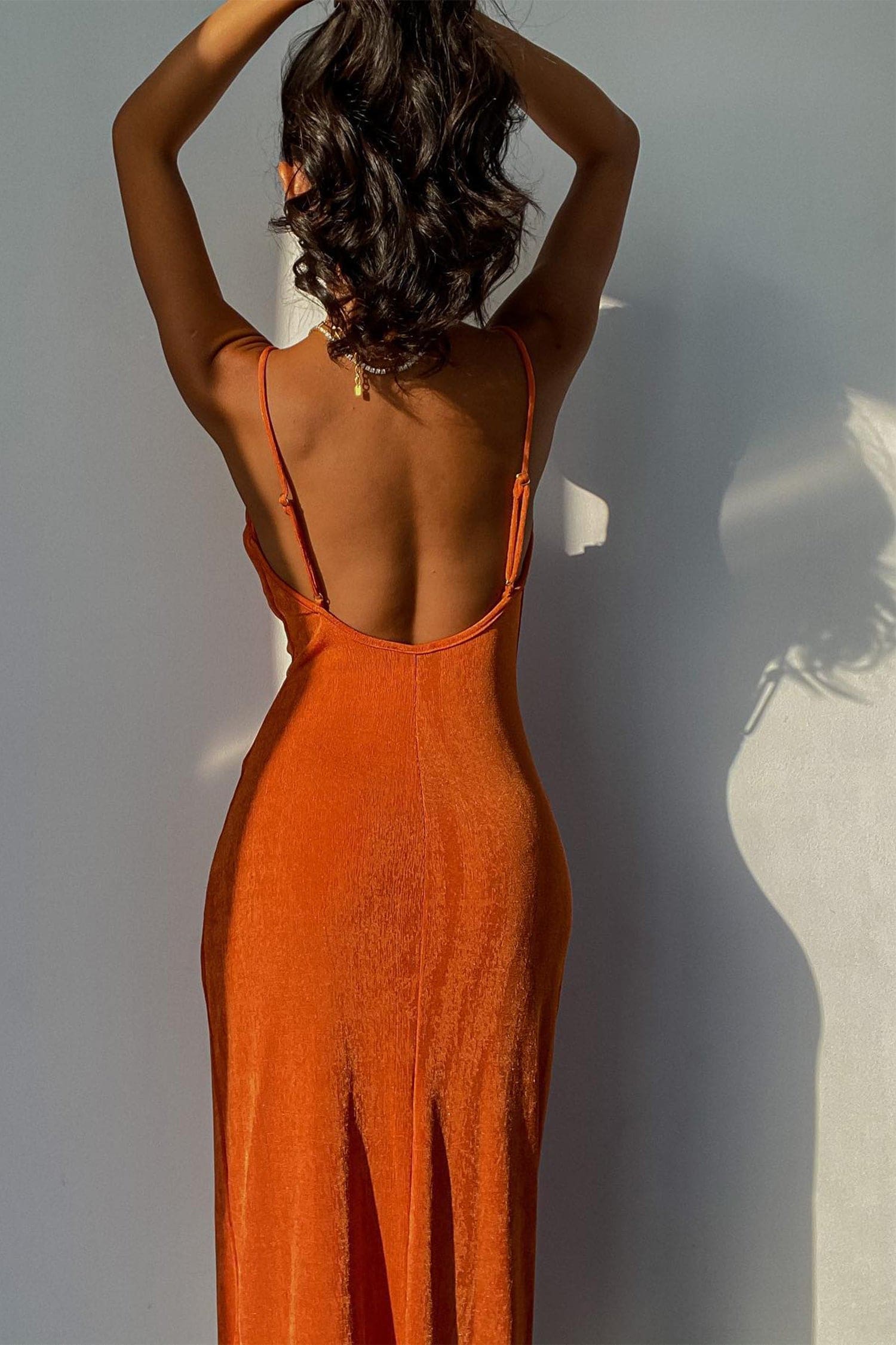 Orange Bodycon Cowl Neck Jersey Maxi Dress Dresses