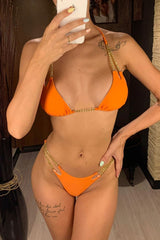 Orange Triangle Bikini With Gold Chain