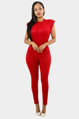 Pearl Chain Backless Sleeveless Red Jumpsuit