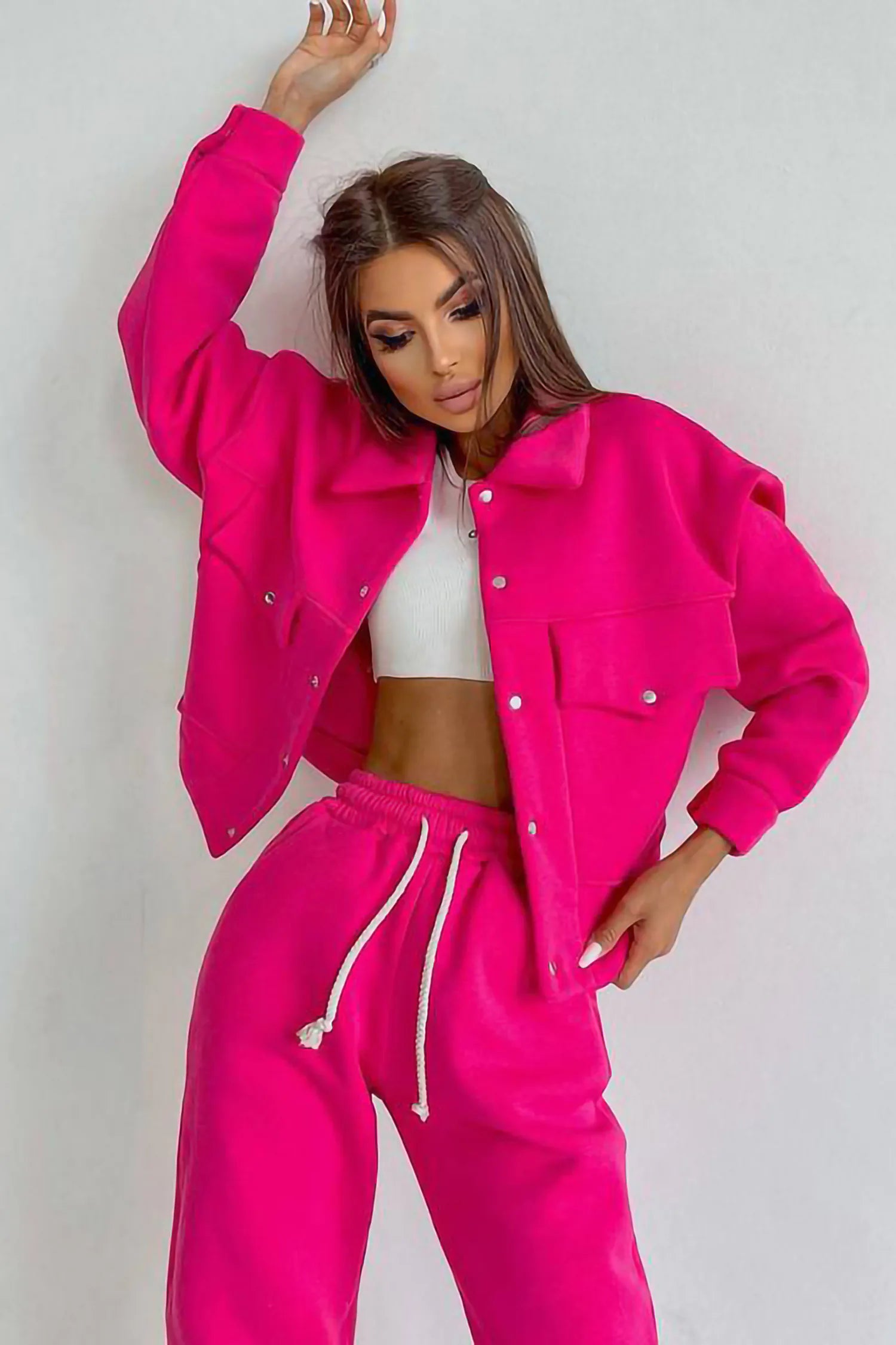 Pink Jacket And Joggers Pants Two Piece Tracksuit Set