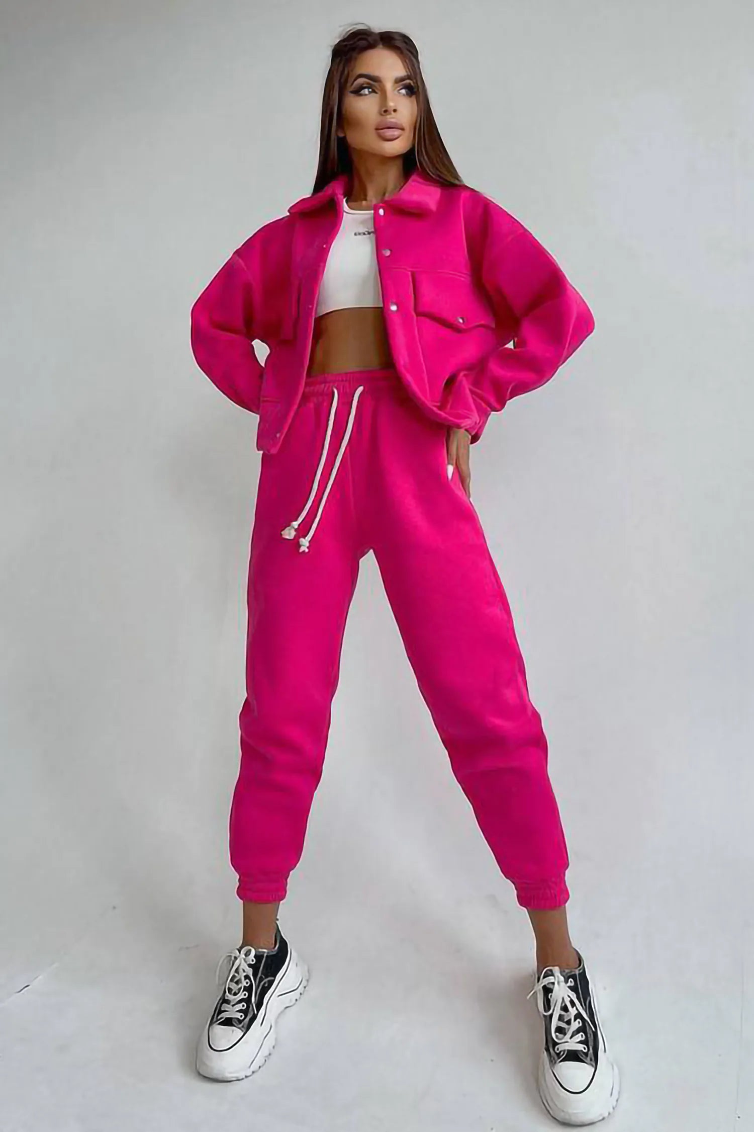 Pink Jacket And Joggers Pants Two Piece Tracksuit Set