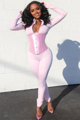 Pink Long Sleeve Corset Jumpsuit Jumpsuits & Rompers