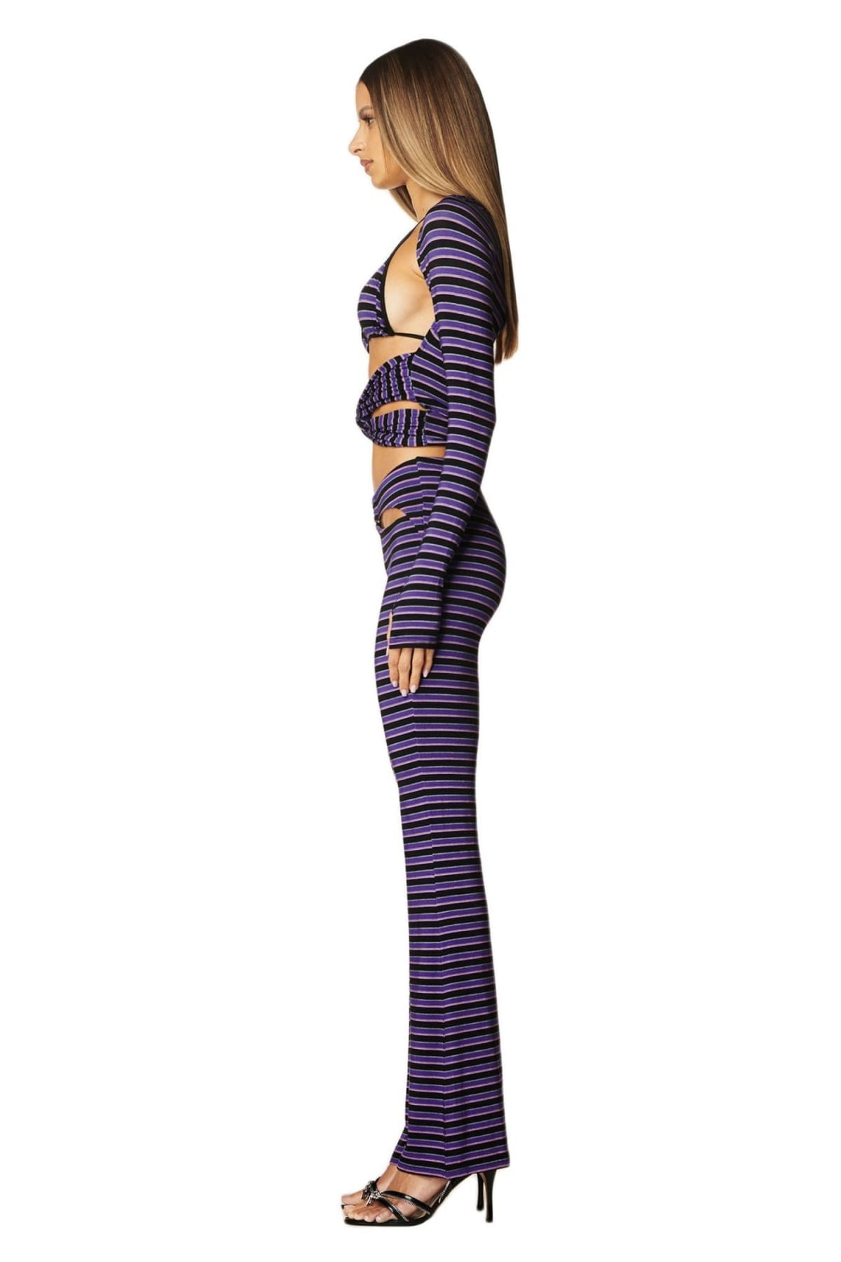 Purple High Waist Cut Out Wide Leg Pants