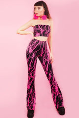 Purple Lightning Bandeau Top & Flare Pant Two Piece Set Set