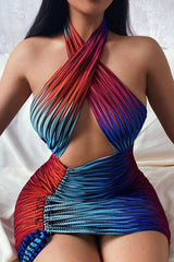 Rainbow Cut Out Ruched Halter Short Dress S / Red Dress