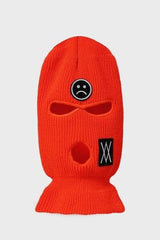 Red 3 Holes Balaclava With Sad Face Embroidery