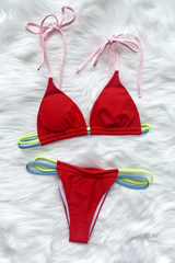 Red Adjustable Ruched Bikini