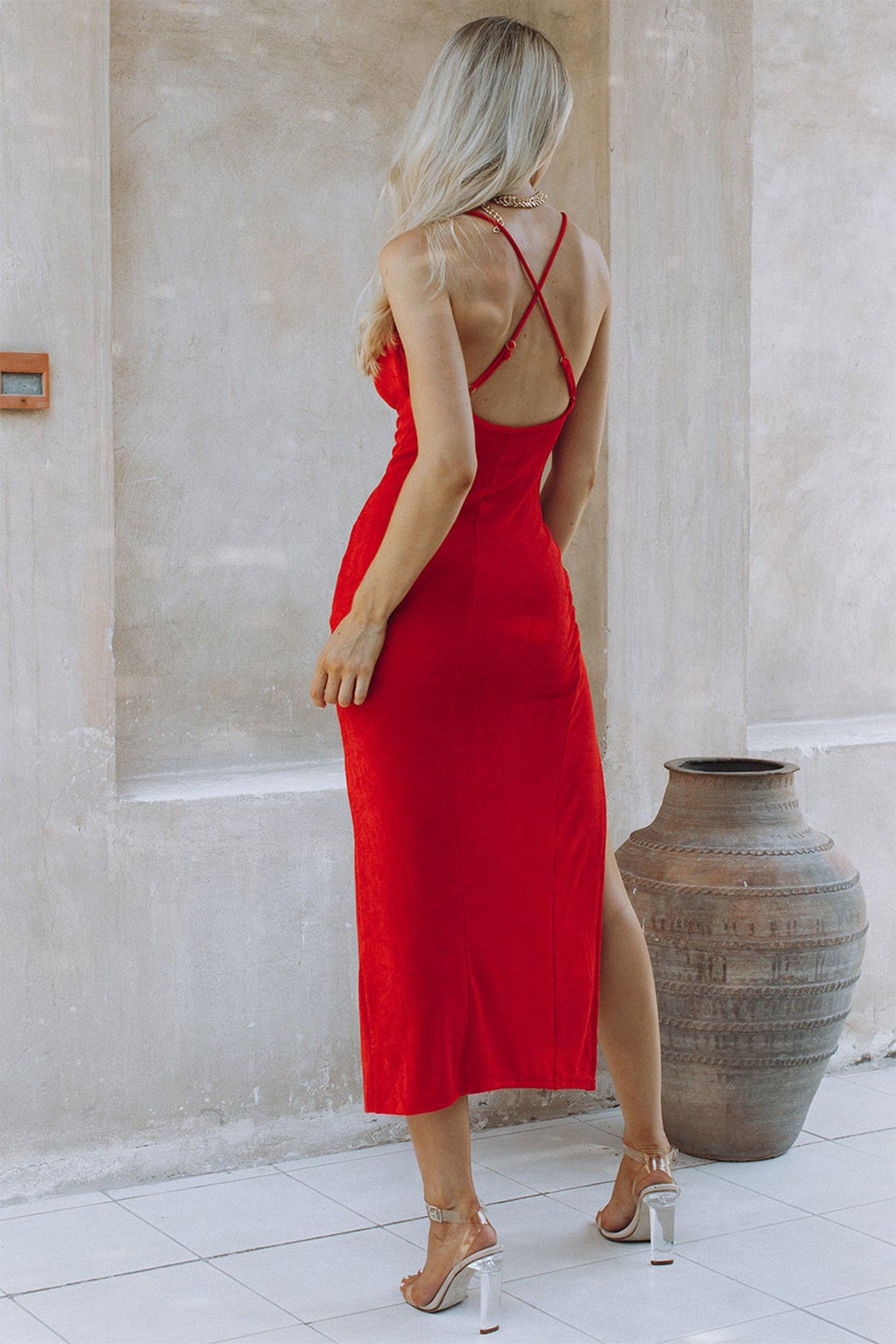 Red Bodycon Cowl Neck Jersey Maxi Dress Dresses