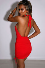 Red Cut Out Wrap Halter Ruched Mini Dress Dress
