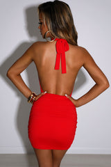 Red Cut Out Wrap Halter Ruched Mini Dress Dress