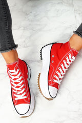 Red Platform Lace Up Canvas Shoes