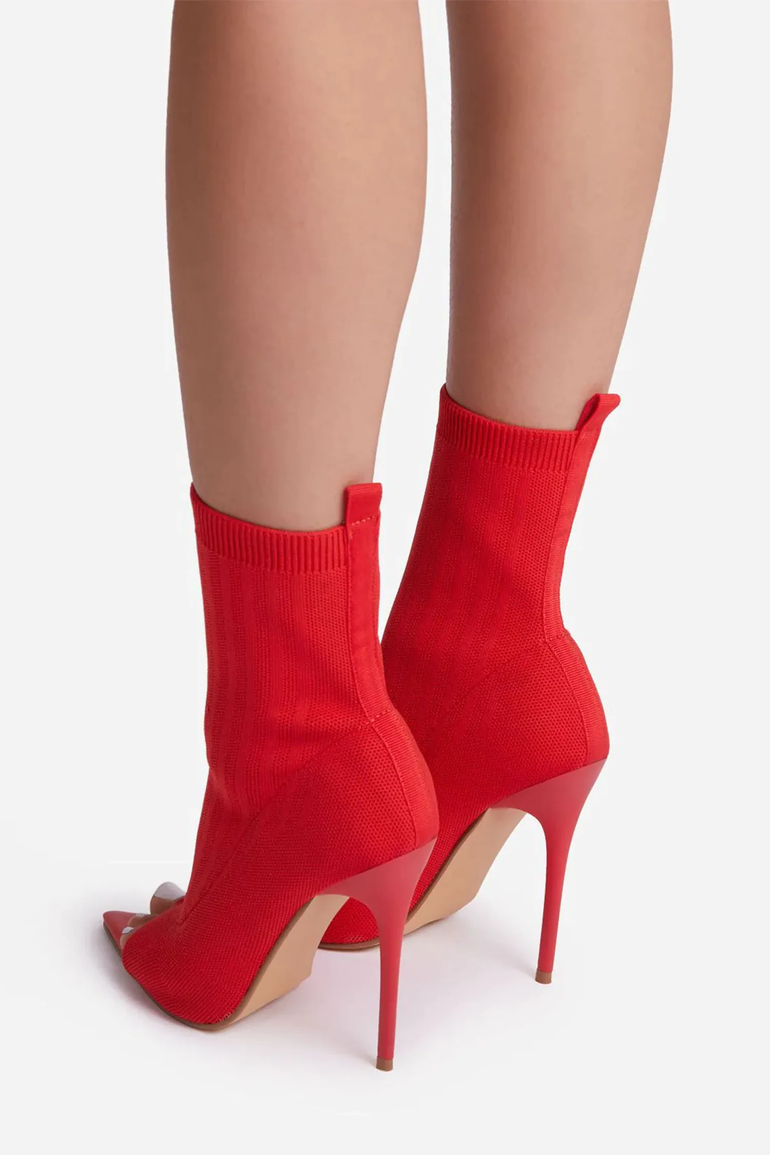 Red Pointed Peep Toe Stiletto Heels Ankle Sock Boots