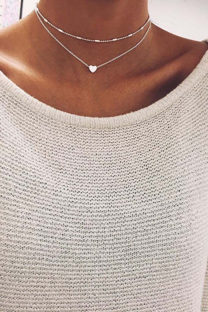Silver Tiny Heart Shaped Choker Necklace Necklace