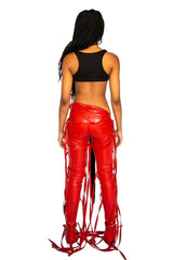 Strappy Red Faux Leather Flare Ankle Stack Pant