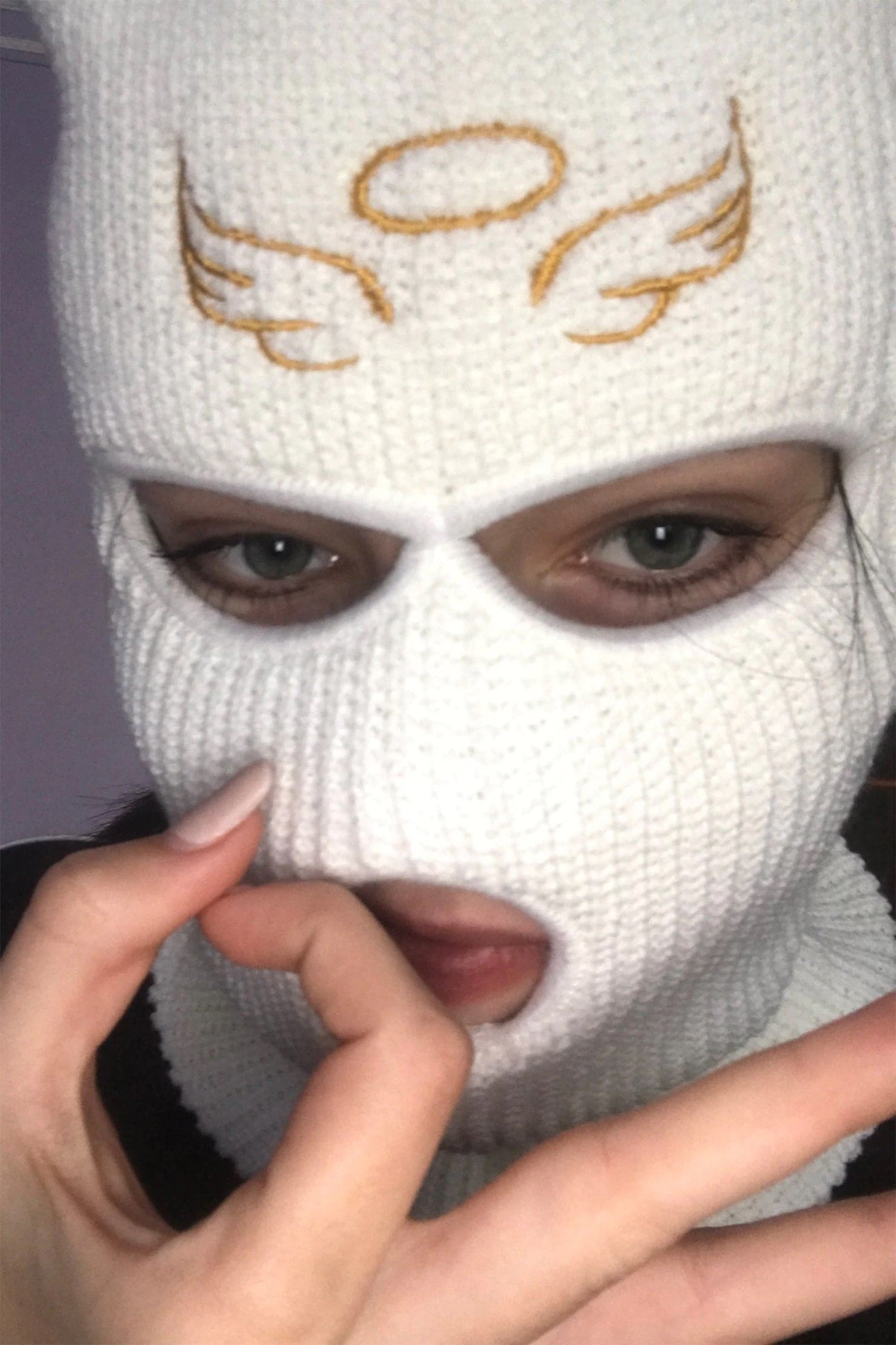 White Angel Wing Embroidery Ski Mask Balaclavas