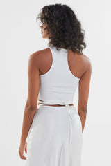 White Asymmetrical Halter One Shoulder Crop Top Shirts & Tops