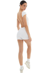 White Backless Tight Short Cap Sleeve Romper Jumpsuits & Rompers