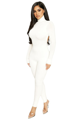 White Long Sleeve Turtleneck Backless Jumpsuit – IRHAZ