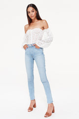 White Off Shoulder Lace Puffed Sleeve Top Shirt
