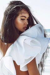 White One Shoulder Mesh Ruffle Bodysuit Bodysuit