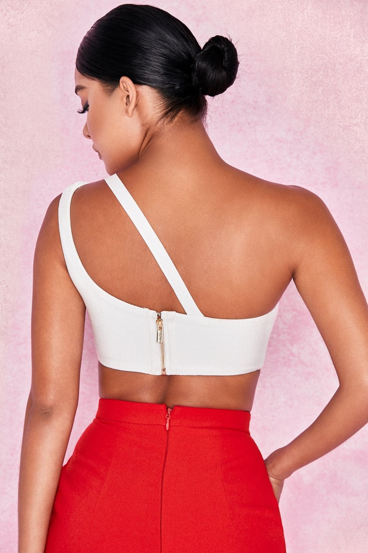 White One Shoulder Ring Crop Top