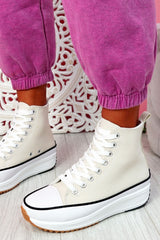 White Platform Lace Up Canvas Shoes