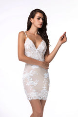 White Sequin Sheer Overlay Mini Dress Dresses