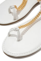 White Woven Ankle Straps Chain Flat Sandals Shoes