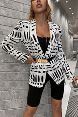 Womens Black And White Puff Shoulder Blazer Coats & Jackets