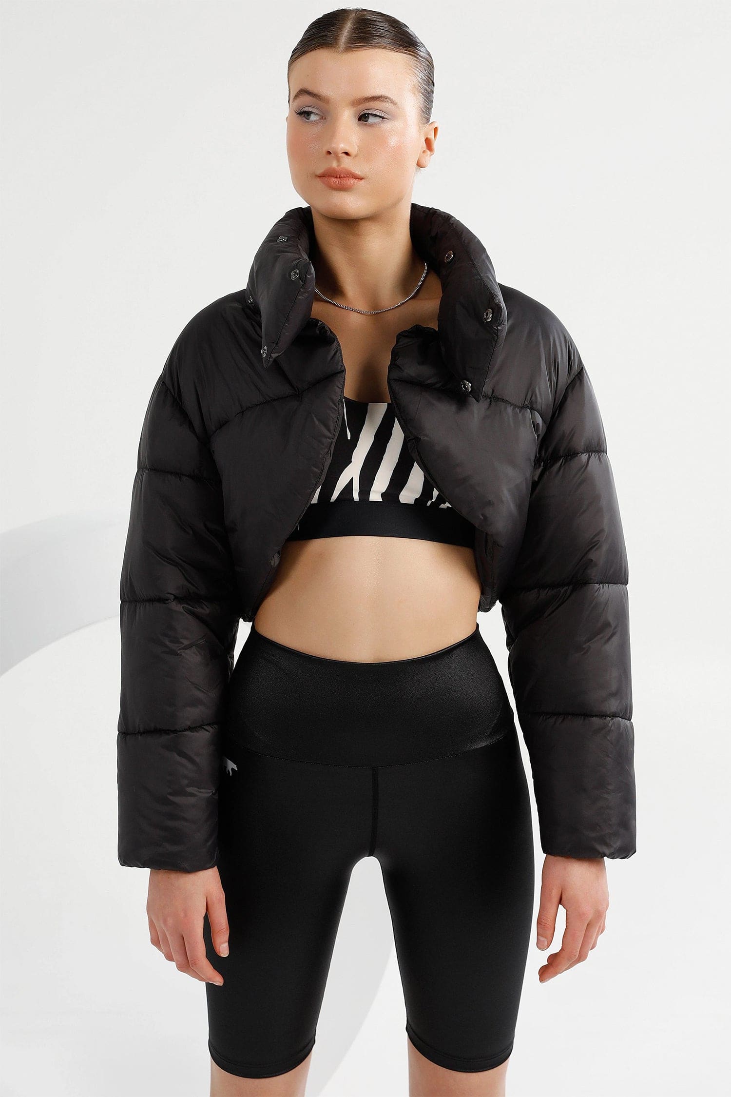 Women's Black Cropped Bolero Puffer Jacket – IRHAZ