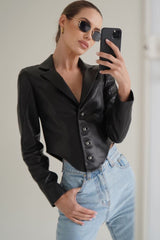Womens Black Cropped Leather Jacket Coats & Jackets