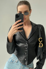 Womens Black Cropped Leather Jacket S / Coats & Jackets