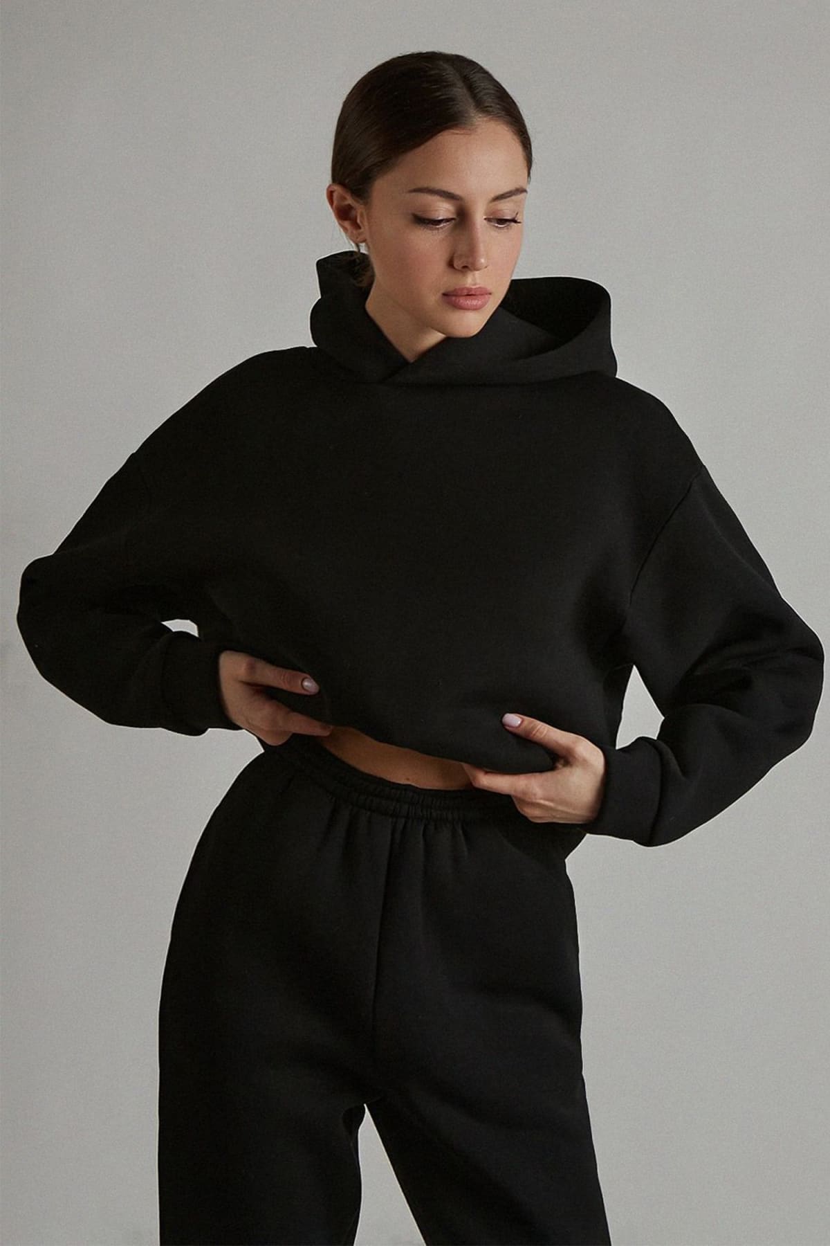 Womens Black Hooded Loungewear Set S /