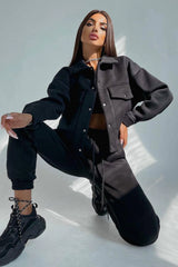 Women's Black Jacket & Joggers Loungewear Tracksuit Set