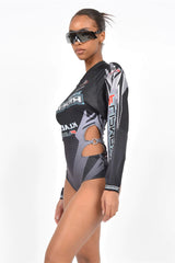 Women's Black Race Car Driver Costume Bodysuit