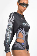 Women's Black Race Car Driver Costume Bodysuit
