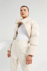Womens Cream Cropped Bolero Puffer Jacket Coats & Jackets
